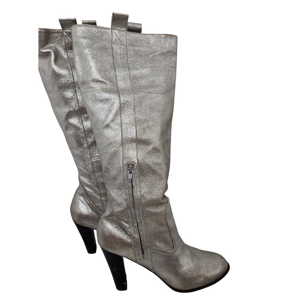 Spiegel vintage heeled metallic tall leather boots 9 medium silver